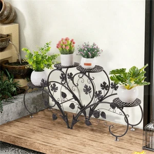 Escalera de metal decoración taburete de flores juego de 2 soporte para flores negro blanco pequeño - Imagen 1 de 17