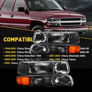 FOR 99-02 CHEVY SILVERADO SMOKED HOUSING CLEAR CORNER HEADLIGHT BUMPER HEAD LAMP - Picture 1 of 9