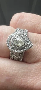 14k white gold ring REAL DIAMONDS wedding set pre owned - Picture 1 of 5
