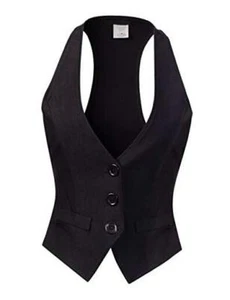 Women's Dressy Casual Versatile Racerback Vest Tuxedo Suit Medium Black - Picture 1 of 6