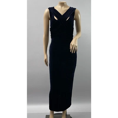 Mica Vtg 90s Dress Women M Black Velvet Maxi Grunge Witchy Maxi Draped Top - Image 1 of 4