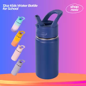 Kids Stainless Steel Water Bottle 12oz, Insulated Leak-Proof Toddler Bottle Blue - Picture 1 of 6