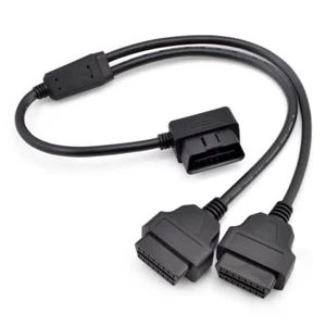 Right Angle 16 Pin OBD2 Splitter Diagnostic Extender Male to Dual Female Y Cable - Picture 1 of 2
