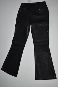 DKNY Jeans 100% Leather Girls Pants Studded Size 12 NWT $175 Wide Leg - Picture 1 of 4