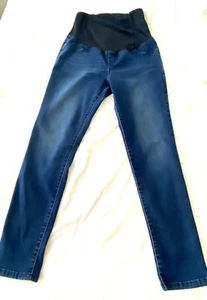 Maternity Jeans Isabel Blue Skinny Leg Size 12 27 Inseam Crossover Panel Stretch - Picture 1 of 6