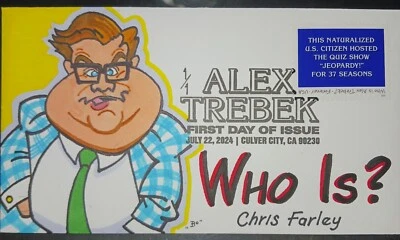 2024 Alex Trebek First Day Cover~ Hand Drawn Colored 1/1~ Jeopardy Who Is? - Image 1 of 2
