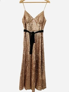 Forever Unique Rose Gold Sequin Velvet Bow Maxi Dress Size 10 - Picture 1 of 5