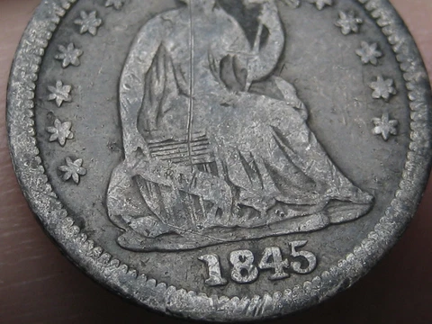 1845/1845 Seated Liberty Half Dime Repunched Date Mint Error, RPD Cover