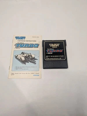 Turbo by Sega (ColecoVision, 1982) Game Cartridge and Manual - Tested/Working - Image 1 of 4