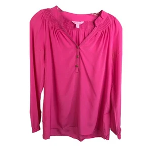 Blusa para mujer Lilly Pulitzer Elsa de seda con cuello en V rosa manga larga XS - Imagen 1 de 10