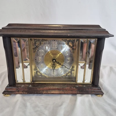 Vintage Ansonia Gold Medallion Mantle Clock #1345 c Bevelled Mirror AA Battery - Image 1 of 4