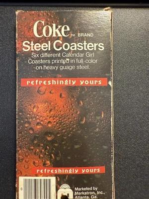 COCA-COLA Metal Drink STEEL Coasters, Repro Coke Images Lot Of 6 Green NIB - Image 1 of 2