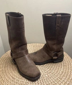 Harley-Davidson Hustin 95358 Men’s Sz 7 Brown Leather Harness Biker Boots - Picture 1 of 13