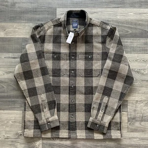 NWT GAP Waffle-Knit Flannel Shirt Men’s MEDIUM Buffalo Check Tan Black 543208 - Picture 1 of 10