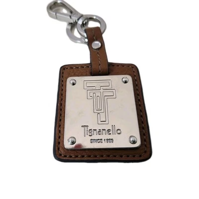 Llavero Tignanello de cuero marrón y tono plateado Foto 1 de 4