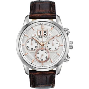 Bulova Sutton Herren 44mm Chronograph weißes Zifferblatt Datum Uhr 96B309 - Bild 1 von 4