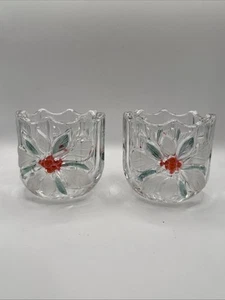 Two Candle Holders Crystal Mikasa Holiday Bloom Poinsettia 3.25” Heavy - Picture 1 of 8