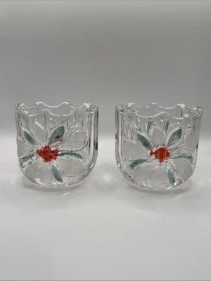 "Dos candelabros de cristal Mikasa Holiday Bloom Poinsettia 3,25"" pesado" Foto 1 de 4