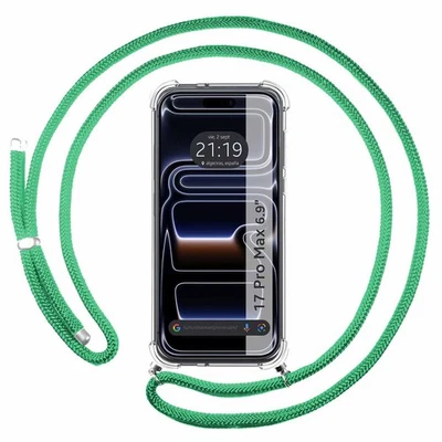 Fodera Trasparente Appesa Per Iphone 17 Pro Max (6.9) Con Corda Verde Acqua - Immagine 1 di 3