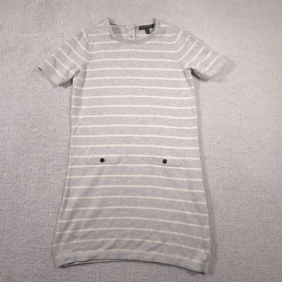 Vestido suéter feminino Banana Republic cinza médio listrado branco malha manga curta - Imagem 1 de 4