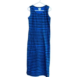D-Signed Girl's Blue Black Striped Sleeveless Slit Sides Shift Maxi Dress Size S - Picture 1 of 3