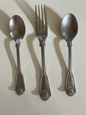 Toalla LONDON SHELL 18/8 Acero Inoxidable Lote Dos Cucharas 7 3/8" Una Tenedor 8 3/8" ALEMANIA Foto 1 de 4