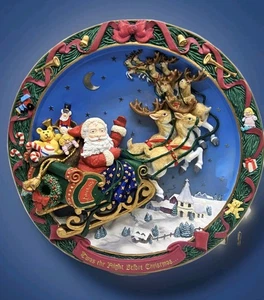 Bradford Exchange 'Era la notte prima di Natale piatto Babbo Natale slitta illumina 1 - Foto 1 di 13