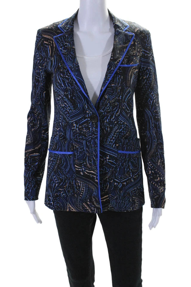 Blazer Nanette Lepore Mujer Cuello Forrado Abstracto Estampado Azul Talla 2 Foto 1 de 4