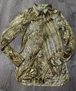 ROPER Vintage Rare WEAR THE WEST Animal Print Gold LAME Western Cowgirl SHIRT S - Picture 1 of 2