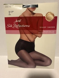 Nuovo Hanes Silk Reflections OA925 Jet Size CD Control Top punta trasparente - 1 paio - Foto 1 di 3