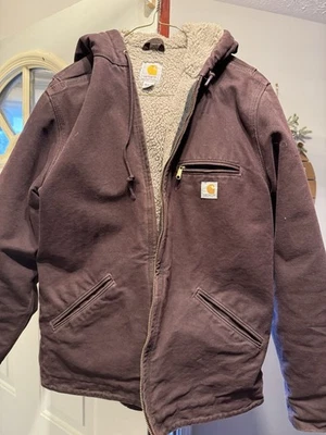 Carhartt WJ141 DWN женщин шерпа с подкладкой холст с капюшоном фиолетовый куртка размер средний - Изображение 1 из 4
