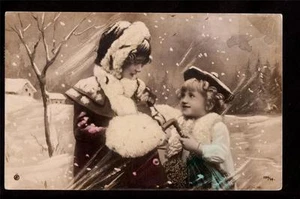 1907 photo girls fur trim coats winter france postcard - Picture 1 of 1