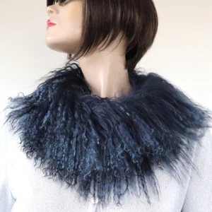 Pelz Schal Tibetlamm Boa Loop Kragen Lammfell Mantel Besatz Fell Bicolor Blau - Bild 1 von 3
