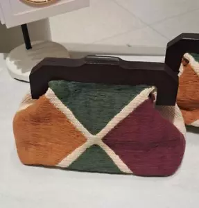 ZARA BNWT 2025. ECRU MULTICOLOURED COTTON WOOD BAG CLUTCH. 1445/007/712 - Picture 1 of 7