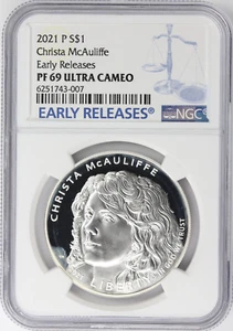 2021 P Silver $1 Christa McAuliffe NGC PF69 ULTRA CAM Early Releases - Picture 1 of 4