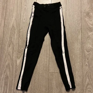 Zara Girls 9 black leggings white stripe pull up stretchy comfy classy pants - Picture 1 of 4