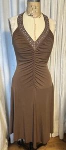 Sangria Womens Brown Jersey/rhinestones Halter Fit-Flare Dress Sz 12 Pre-owned  - Picture 1 of 8