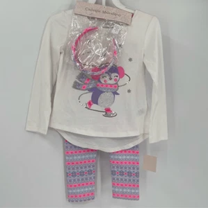 Catherine Malandrino Outfit Set Top Legging Headband Girl Small 5/6 White Pink - Picture 1 of 8
