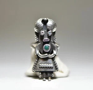 Anello Kachina turchese sud-ovest tribale Navajo argento sterling donna misura 4,75 - Foto 1 di 8