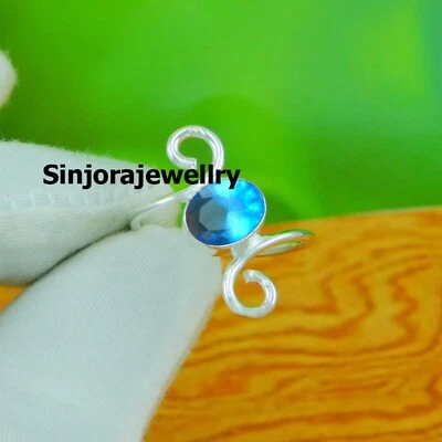 Blue Topaz Gemstone 925 sterling silver handmade Gift Ring US size 5 to 10 - Image 1 of 4
