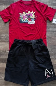 NWT Nike Jordan Boys YLG Black/Red/White Comic Fleece Shorts Set Large - Picture 1 of 4