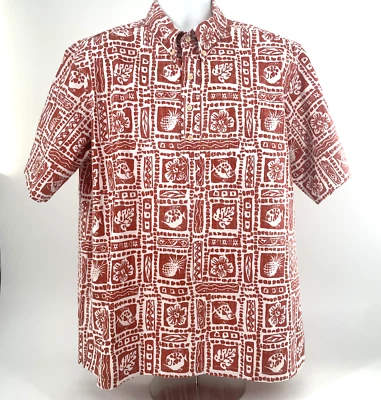 Camisa Hawaiana Reyn Spooner Hombres XL Estampado Inside Out Color Óxido 1/4 Botón Corea Foto 1 de 4