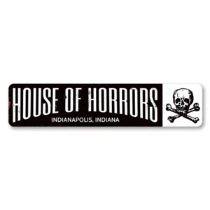 House Of Horrors Sign, Personalized City State Skull & Crossbones - Aluminum - Picture 1 of 4