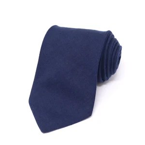 BEN SILVER Mens Tie 100% Linen Solid Navy Blue Made in France - Picture 1 of 12