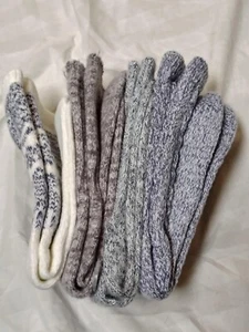 Cuddl Duds Women's 4-Pack Cozy Boot Sock White Gray Blue Print - Picture 1 of 3