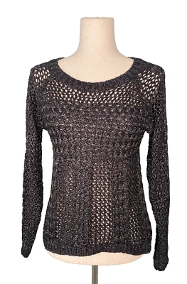 Suéter Elegante GUESS Negro Brillo Tejido Abierto Crochet Manga Larga TALLA MEDIANA Foto 1 de 4