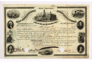 CITY of PHILADELPHIA LOAN DOCUMENT, $ 500 , Apr. 25, 1856 VF - Picture 1 of 5