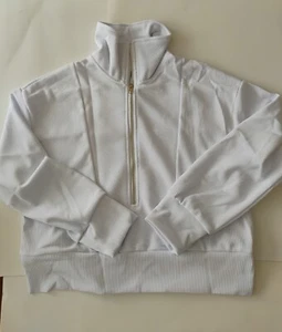 Womans Ribbed Zippered Long Sleeve Pullover - Large 42" chest White - Picture 1 of 5