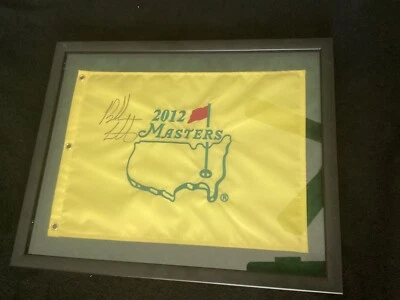 Bandera Masters 2012 autografiada firmada por Bubba Watson con marco profesional Foto 1 de 3