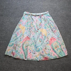 Talbots Skirt Womens 14 Pink Green Floral Paisley A Line Belted Beach Cottage - Picture 1 of 9